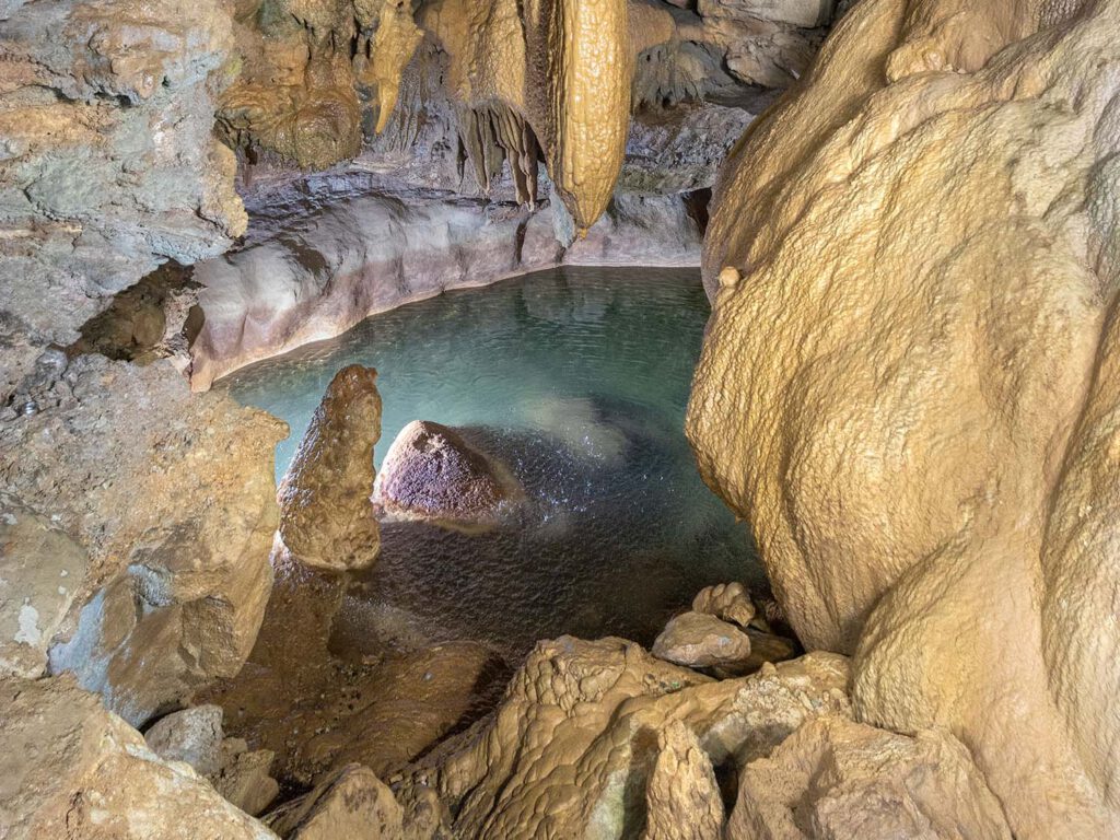 Interior of a cave with a lake